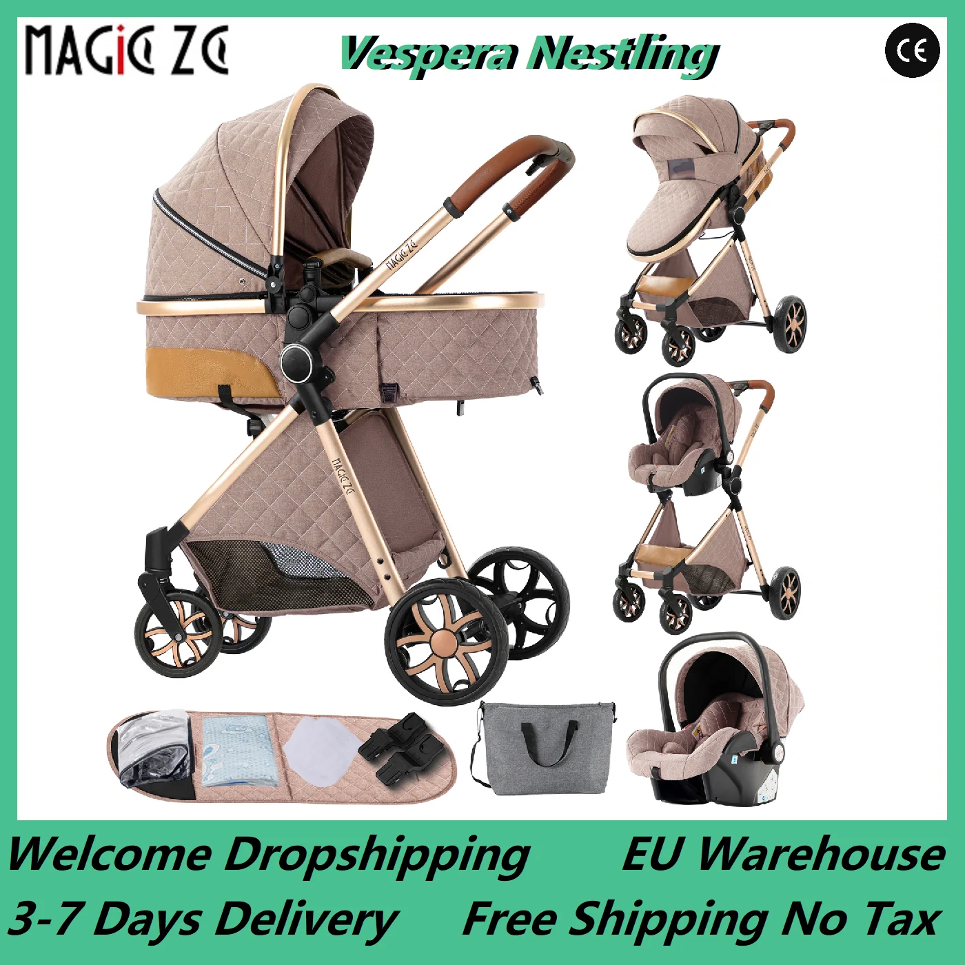 Passeggino leggero 3 in 1 Passeggino Passeggino pieghevole compatto Passeggino neonato Sistema da viaggio Passeggino Passeggino Baby Buggy