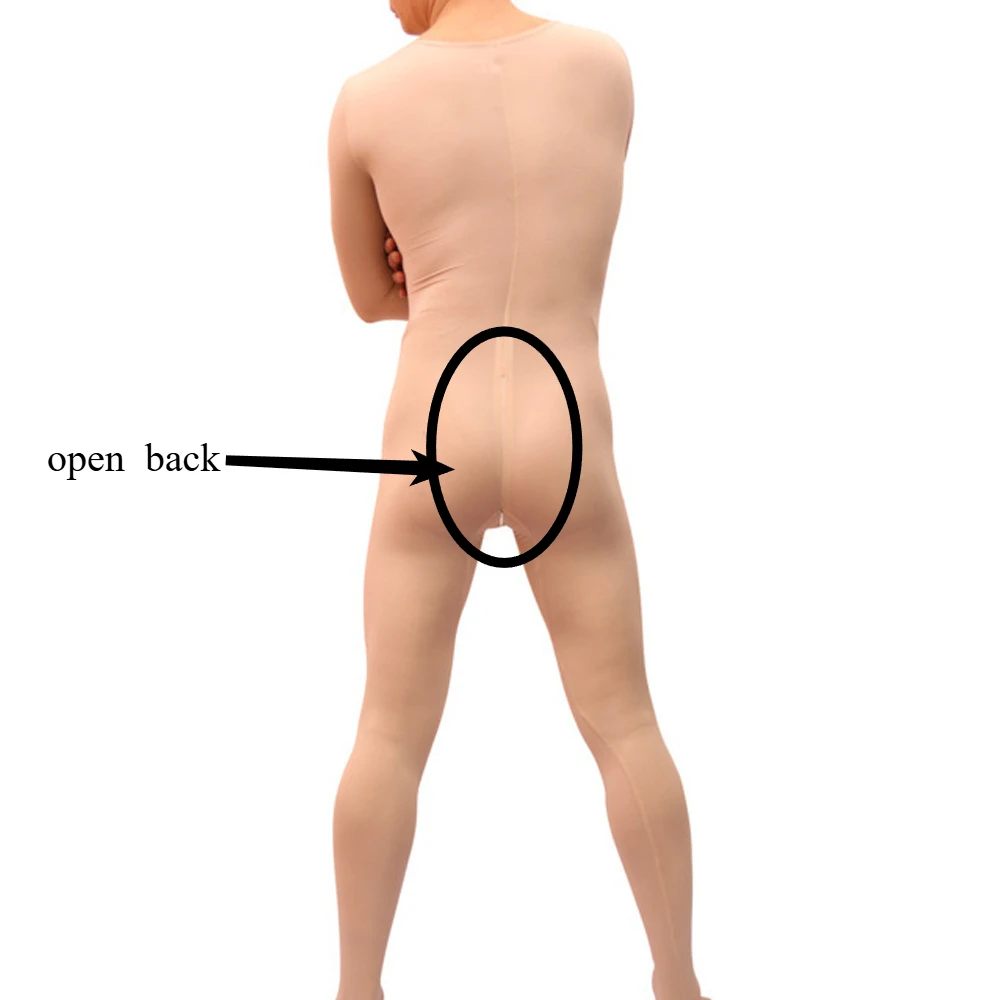 Men's One-piece All-inclusive Transparent Back Zipper Open Clothes, Ice Silk Breathable  Underwear One-piece Open Crotch Pants