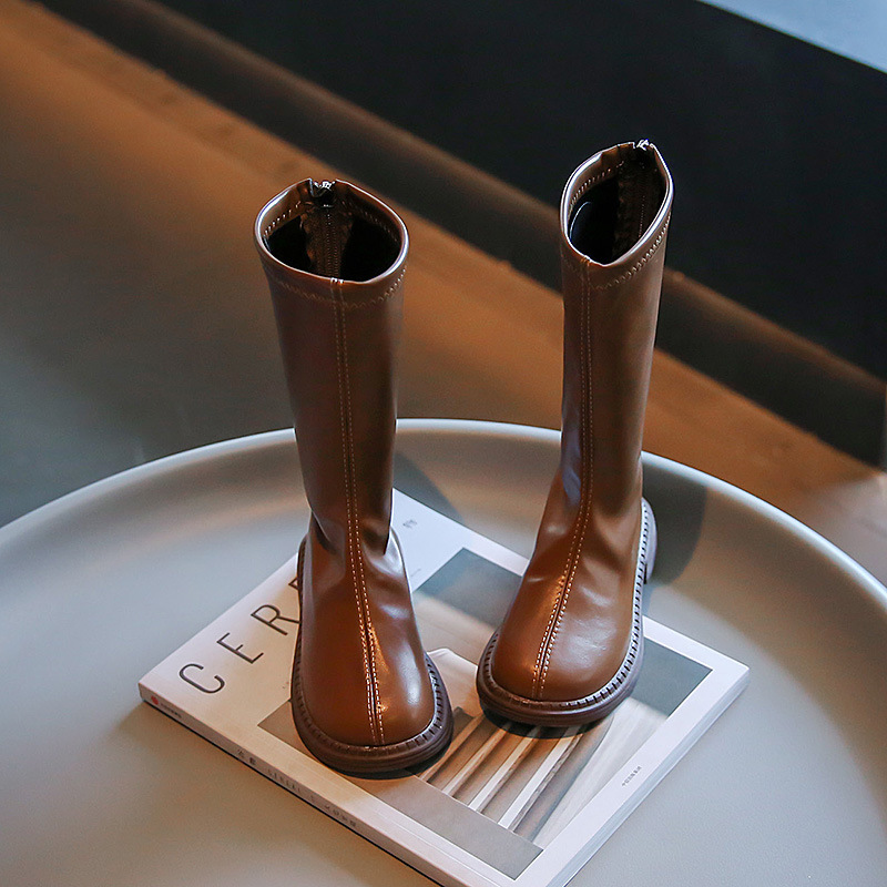 Hohe Stiefel für Mädchen, 2023, Herbst und Frühling, neuer japanischer Stil, Prinzessin, Laufsteg, Lederschuhe, Kindermode, einfach, rutschfest, PU