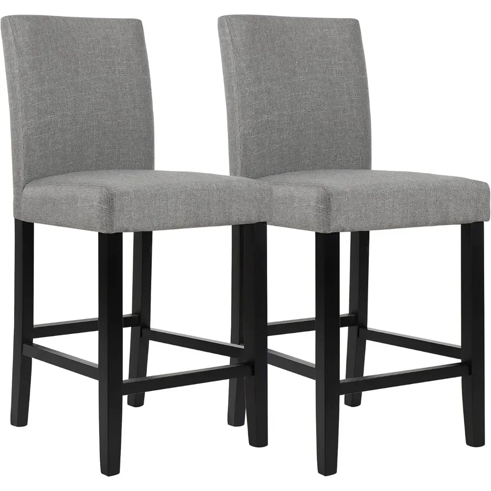 Barhocker, Kücheninsel-Barstuhl aus Holz, hoher Barhocker aus Stoff, Barhocker mit Stoffpolsterung, Grau, 2-teiliges Set