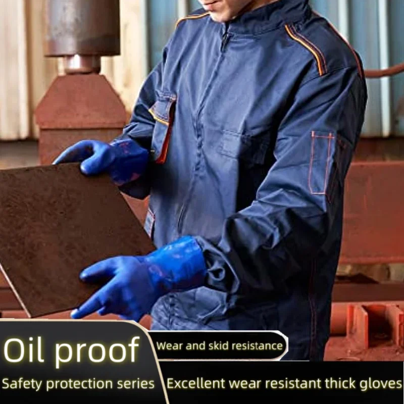 Luvas industriais resistentes a produtos químicos, espessadas, antiderrapantes, resistentes a óleo, proteção resistente a ácidos