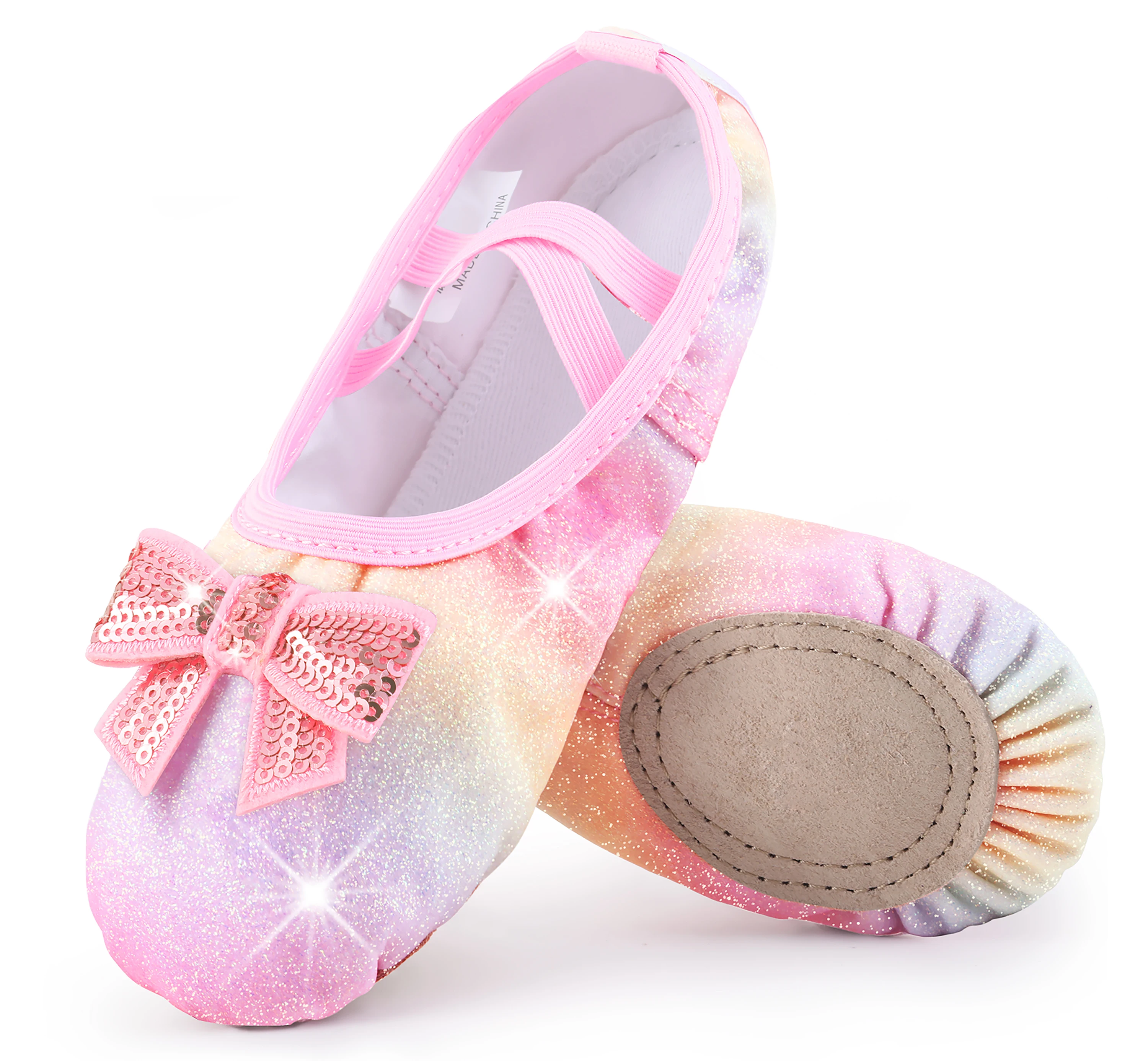 รองเท้าบัลเล่ต์ Split-Sole Glitter Flats รองเท้าเต้นรําสําหรับเด็กผู้หญิงเด็กวัยหัดเดิน/เด็ก