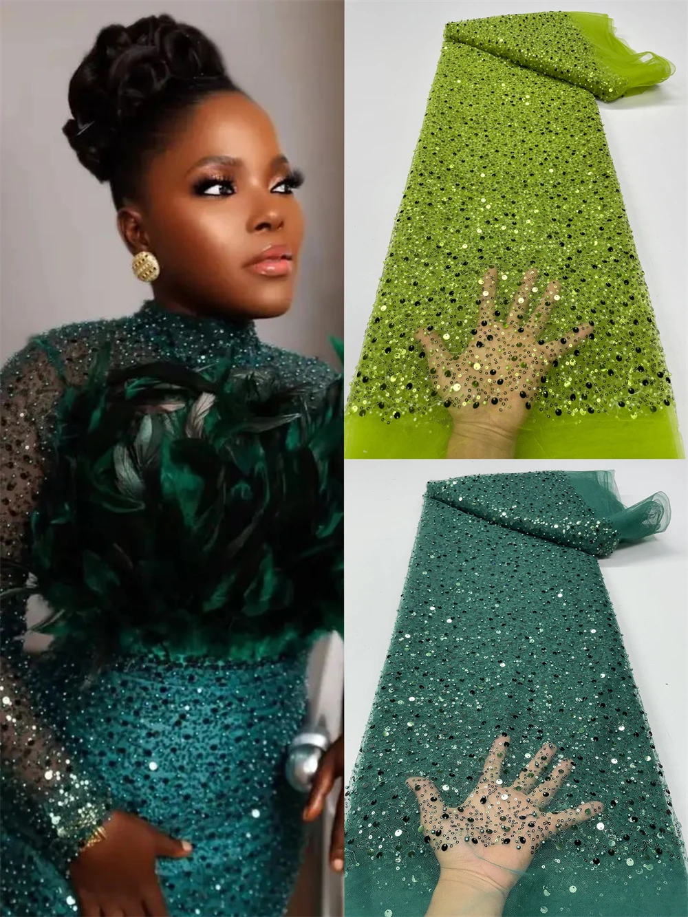 Tecido de renda africano com lantejoulas bordado nigeriano malha de tule francês tecidos de renda líquida para festa de casamento material costura qf195