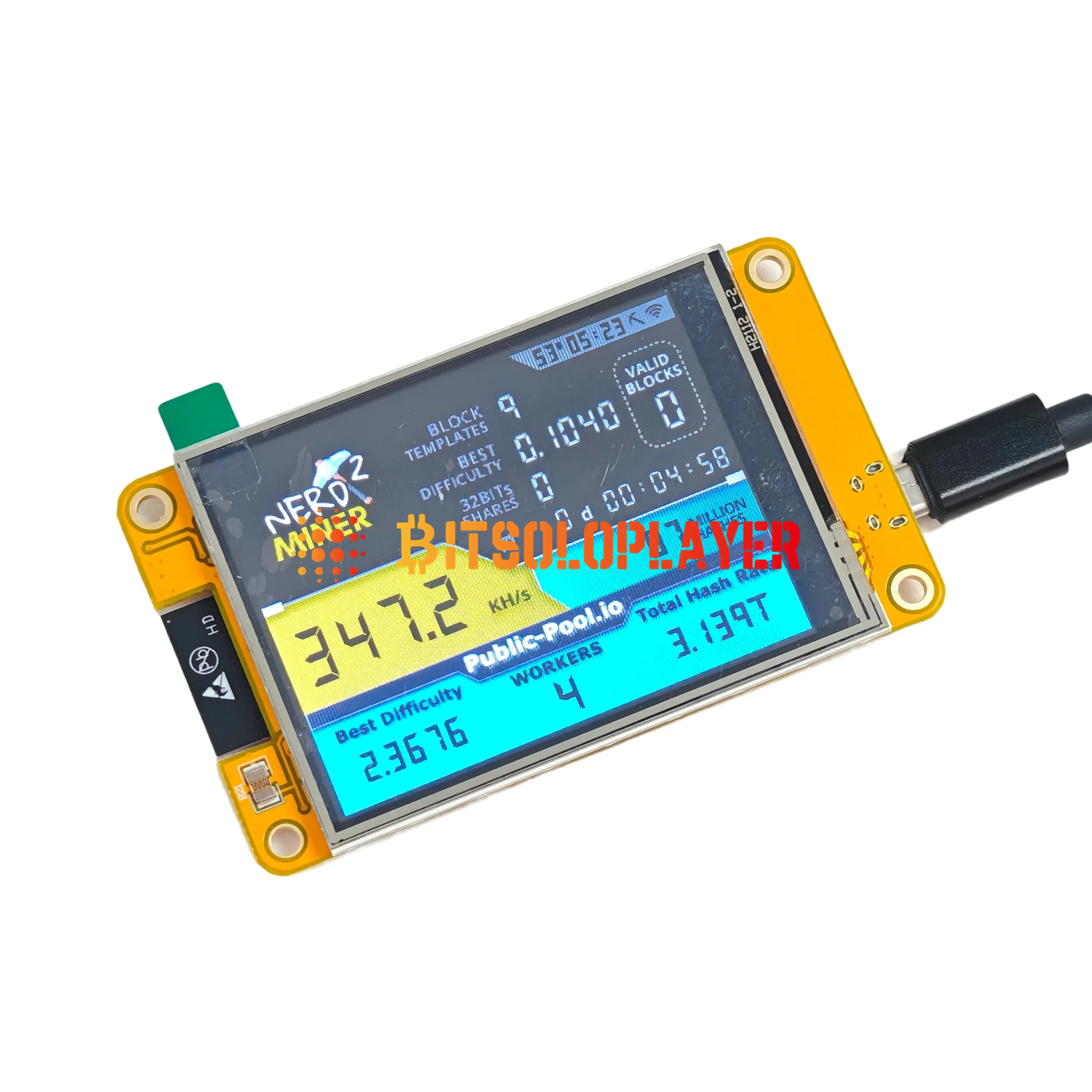 NerdMiner V2 ESP32-2432S028R Hashrate 350K/S 2,8 Zoll Smart Display Crypto Solo Lotterie Nerd Miner Bitcoin Miner
