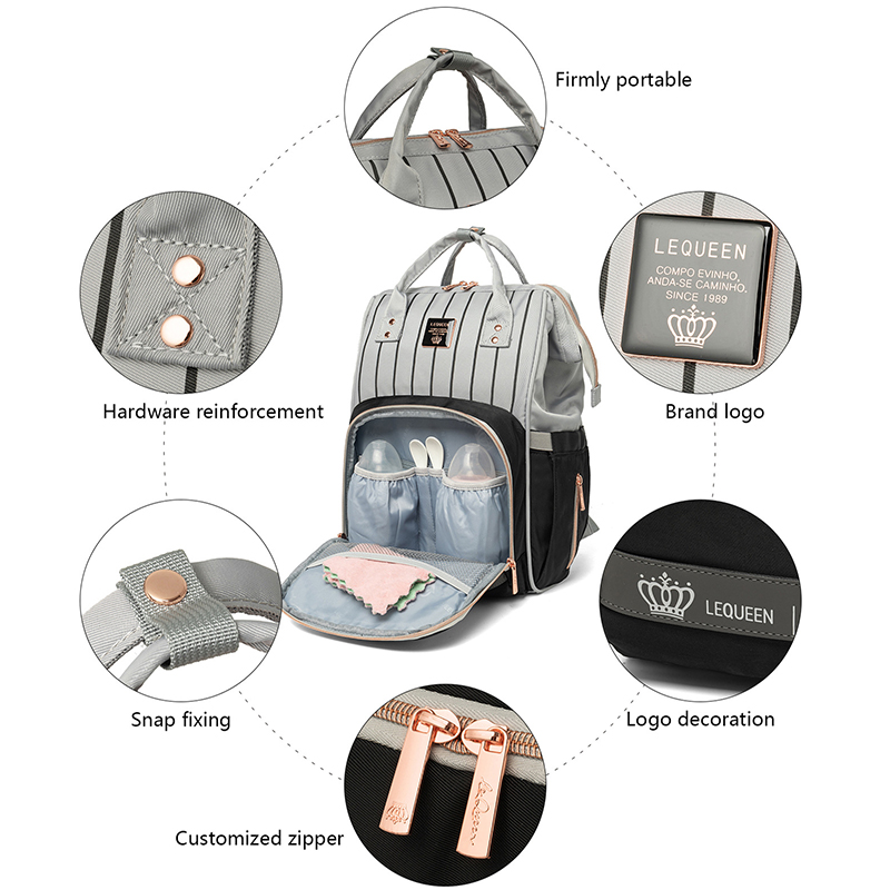 LEQUEEN กระเป๋าเป้สะพายหลังกันน้ำสำหรับคุณแม่, กระเป๋าคุณแม่จุของได้มากกระเป๋าใส่ผ้าอ้อมเดินทางได้เยอะกระเป๋าคุณแม่สารพัดประโยชน์สำหรับดูแลทารก