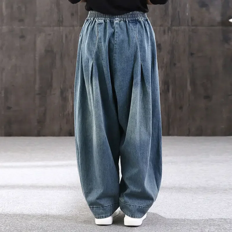 Luźna modna w stylu Vintage na co dzień z kieszeniami zapinane na guziki szarawary z elastyczną talią jednokolorowa odzież sportowa przystojnej odzieży damskiej plisowanej