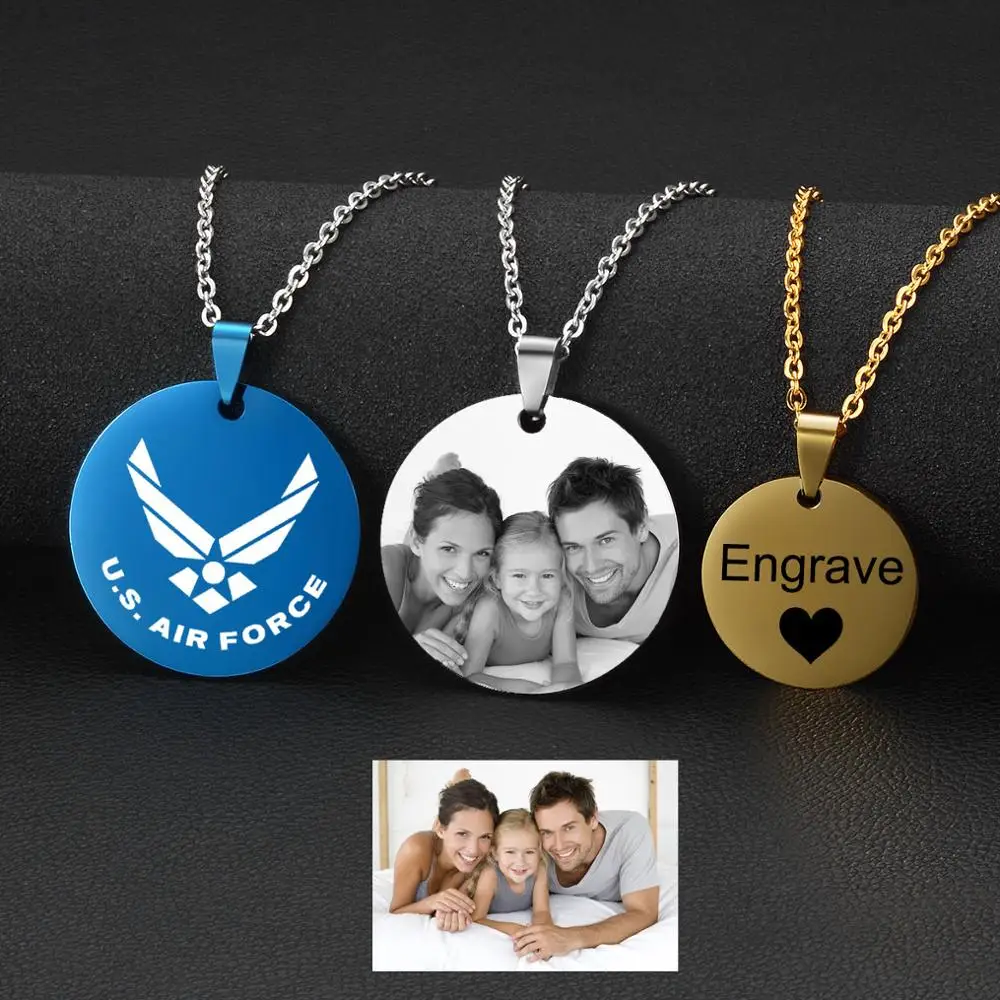 CUSTOM Photo สร้อยคอหัวใจผู้หญิงจี้สแตนเลสส่วนบุคคลแกะสลักรูปภาพชื่อคนรักคริสต์มาสของขวัญ