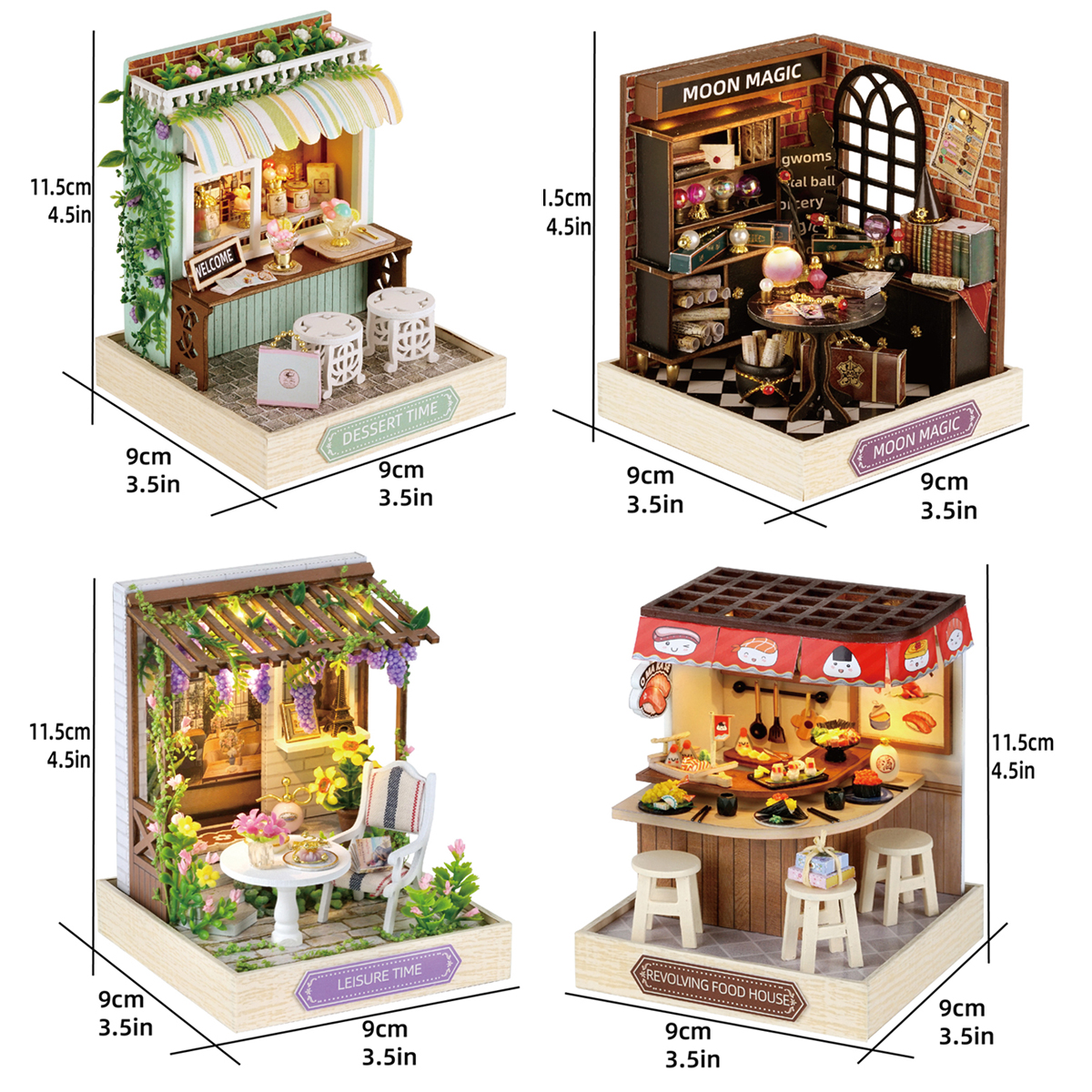 Casa de boneca em miniatura de madeira, faça você mesmo, montagem artesanal, kit de construção de modelo com capa contra poeira, quebra-cabeça 3d, brinquedos, presentes de aniversário, casa de bonecas