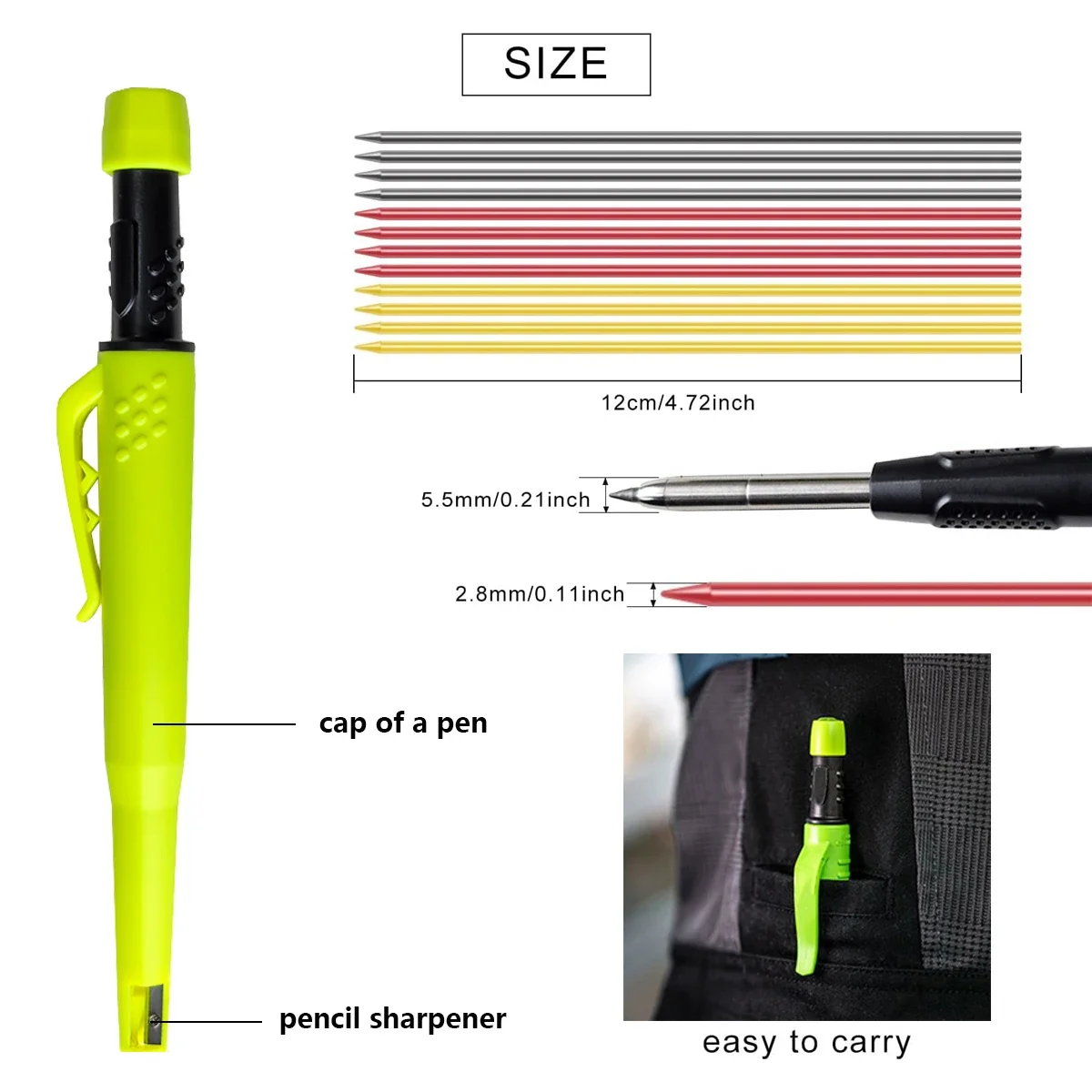 4 Colors Woodworking Pencil Marker Set with 3 Colors 2B Lead Deep Hole Marker Pen Marking Painting Engineering Drawing Tools