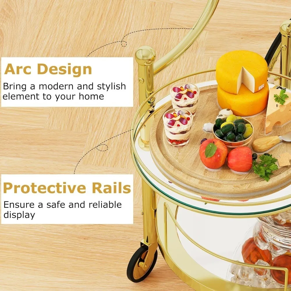 Rolling Bar Cart with 3-Tier Shelf & 4 Wheels, Tempered Glass Bar&Serving Cart,  for Metal Trolley for Home, Restaurant & Hotel