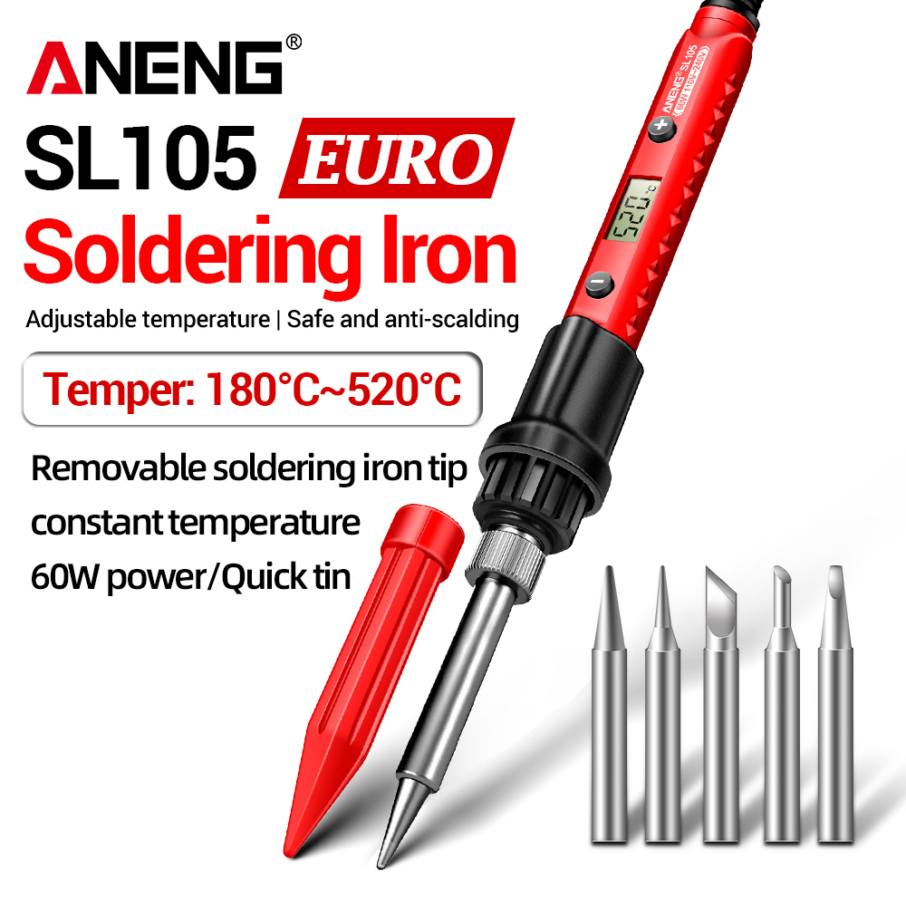 Aneng ferro de solda elétrico sl105 display digital temperatura ajustável sl104 botão ajuste portátil kit solda reparação