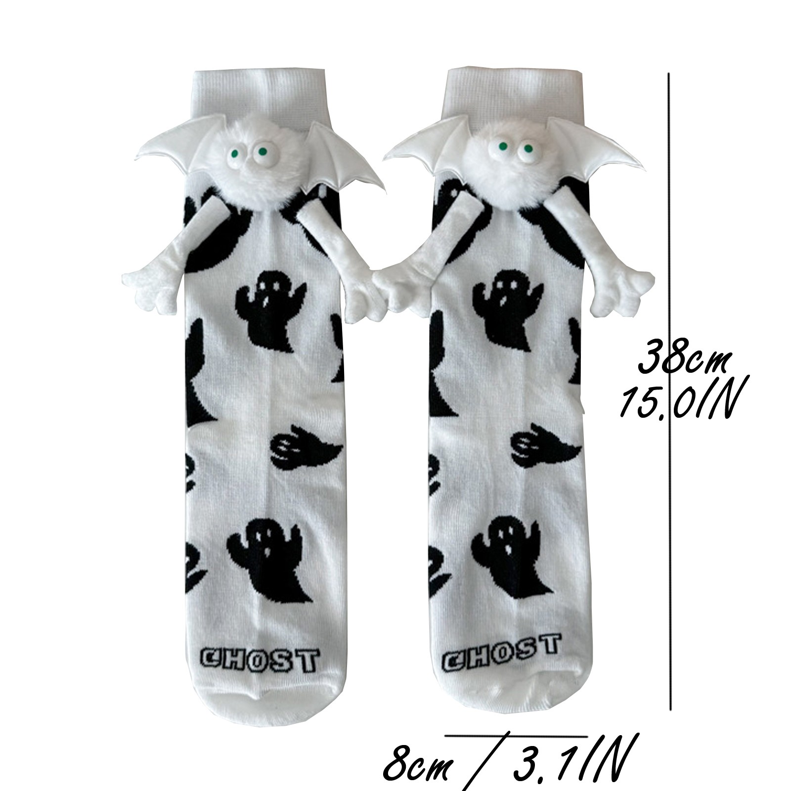 Calcetines de Halloween para mujer, lindos calcetines sin mano magnéticos y calcetines de dibujos animados de tubo medio de fantasma blanco, calcetines divertidos uuсп mgaй аниnikkol