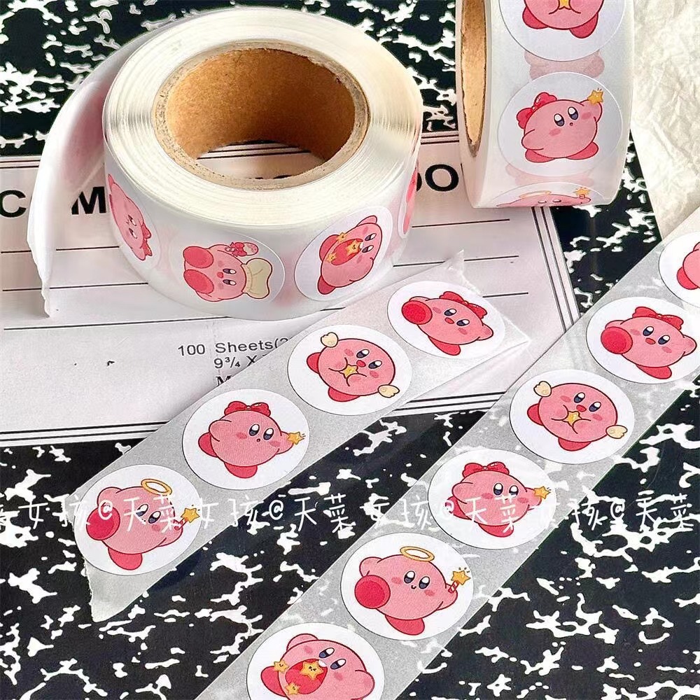 500 pçs anime kirby adesivos kawaii anime rosa estrela-kirby rolo adesivos bonito dos desenhos animados recompensa papelaria adesivo brinquedo para crianças presente