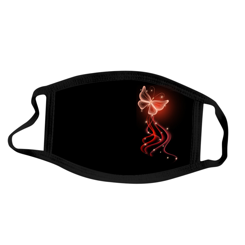 Mascarilla facial protectora lavable de algodón con elásticos para las orejas, cubierta bucal antipolvo para exteriores con estampado de mariposas a la moda, 1 ud.