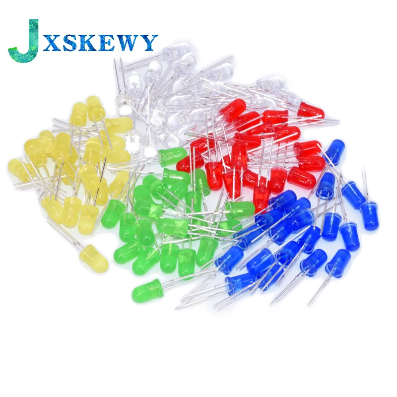 100 개/몫 3mm 5mm LED 레드 그린 옐로우 블루 화이트 F3 F5
