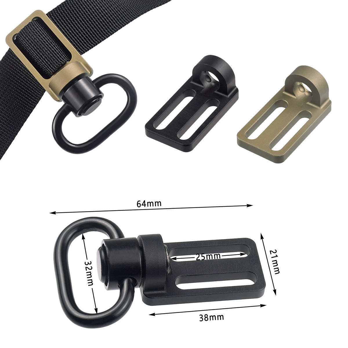 Eslingas tácticas RSA GBB QD, anillo giratorio, adaptador de perno MLOK, riel de 20mm, Rifle Airsoft, hebilla de caza, accesorios de Clip AR15 AK47