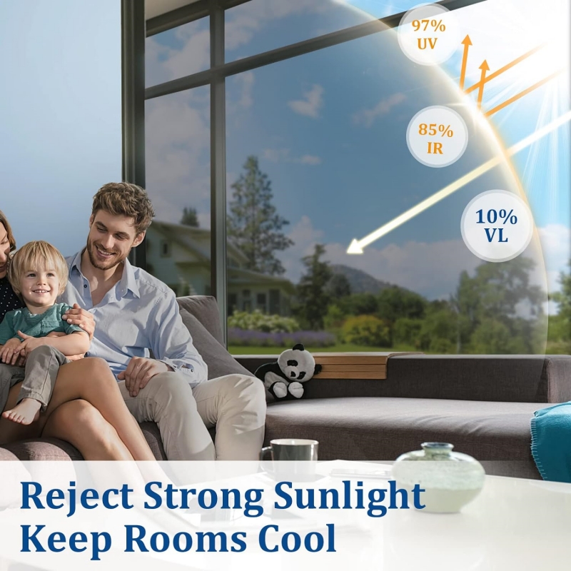 Window Privacy Film One Way Daytime Privacy Static Cling Sun Blocking Anti UV Reflective Mirror Window Tint for Home and Office