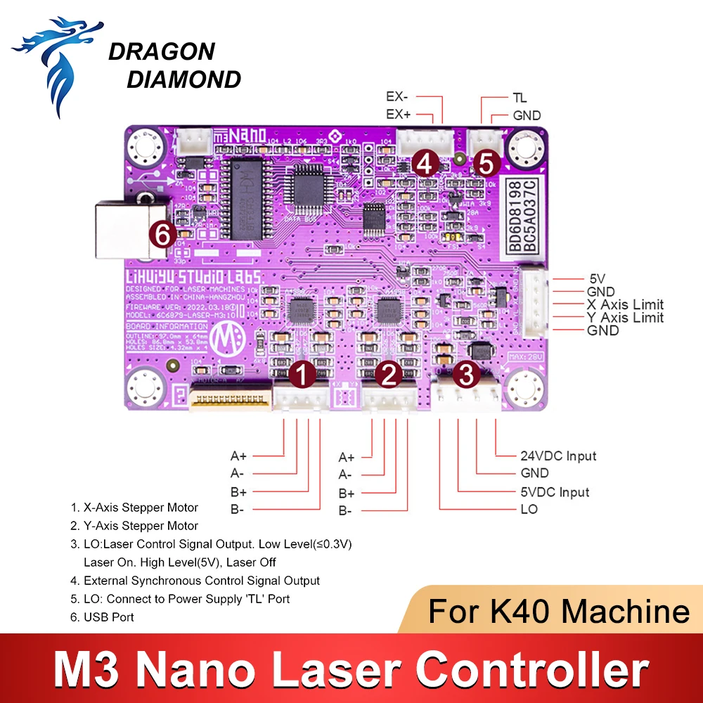 LIHUIYU M2 M3 Nano controlador láser placa principal madre con Panel de Control Dongle DIY sistema cortador de grabado 3020 3040 K40 máquina