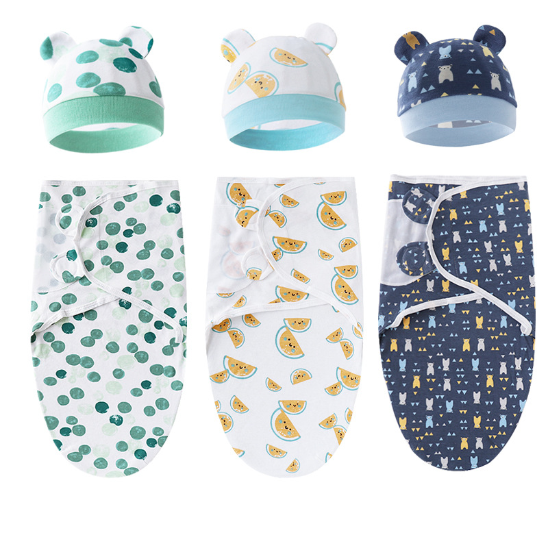 100% cotone Baby Swaddle Coperta Swaddle Wrap Baby Hat Set per neonato Swaddle neonato regolabile Swaddles per 0-6 mesi