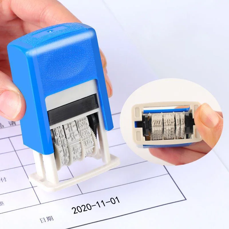 Sello de fecha automático ajustable, sello de hora, sello de rodillo de retorno de tinta de fecha Universal, texto