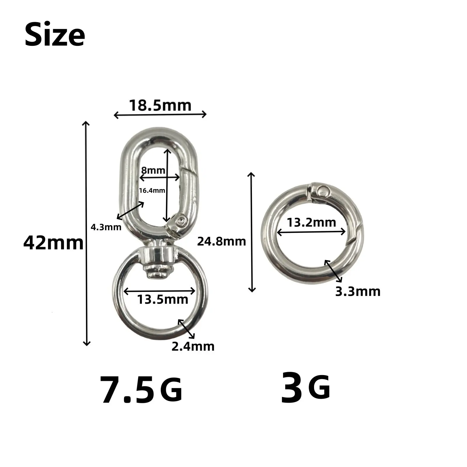 2pcs Double Opening Swivel Clasp Clips, Metal Swivel Spring Snap Hooks, Key Chain Clip with Key Ring for DIY Keys