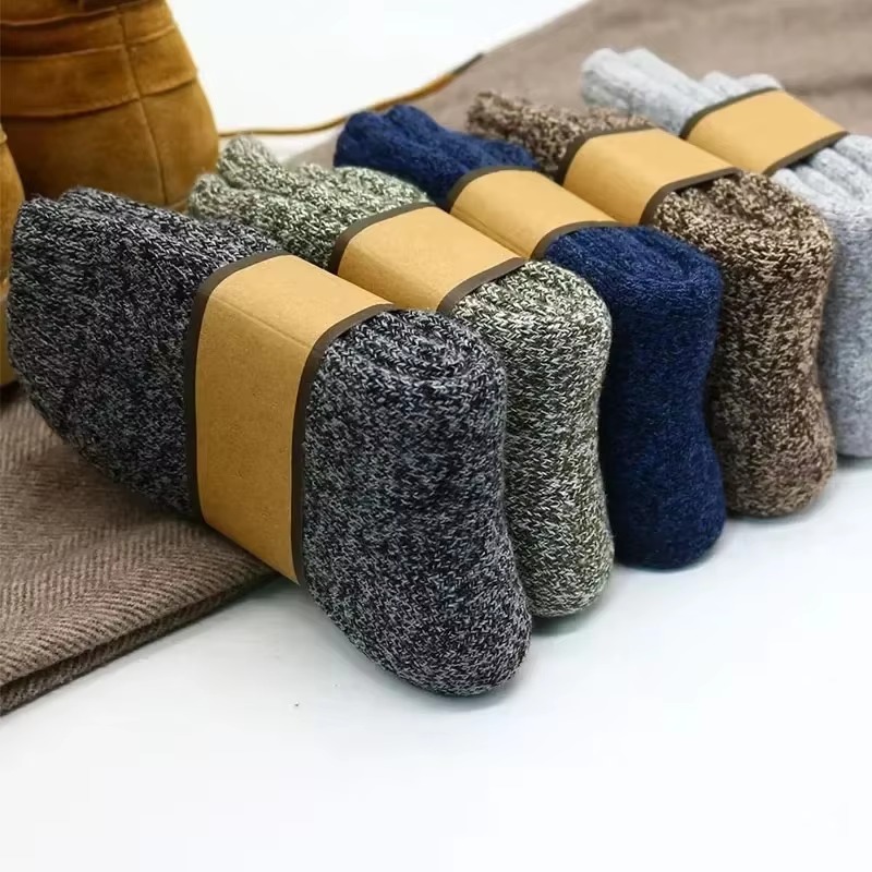 Calcetines de lana merina de invierno para hombre, calcetines de Cachemira anticongelantes informales de nieve Retro Harajuku de alta calidad, súper gruesos y cálidos, 3 pares