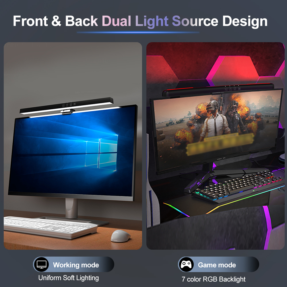 Barra de luz para monitor de computador, tela rgb, luzes suspensas, tela de escurecimento curvo, usb, led, leitura, jogos, candeeiro de mesa, bar, sala, decoração de casa