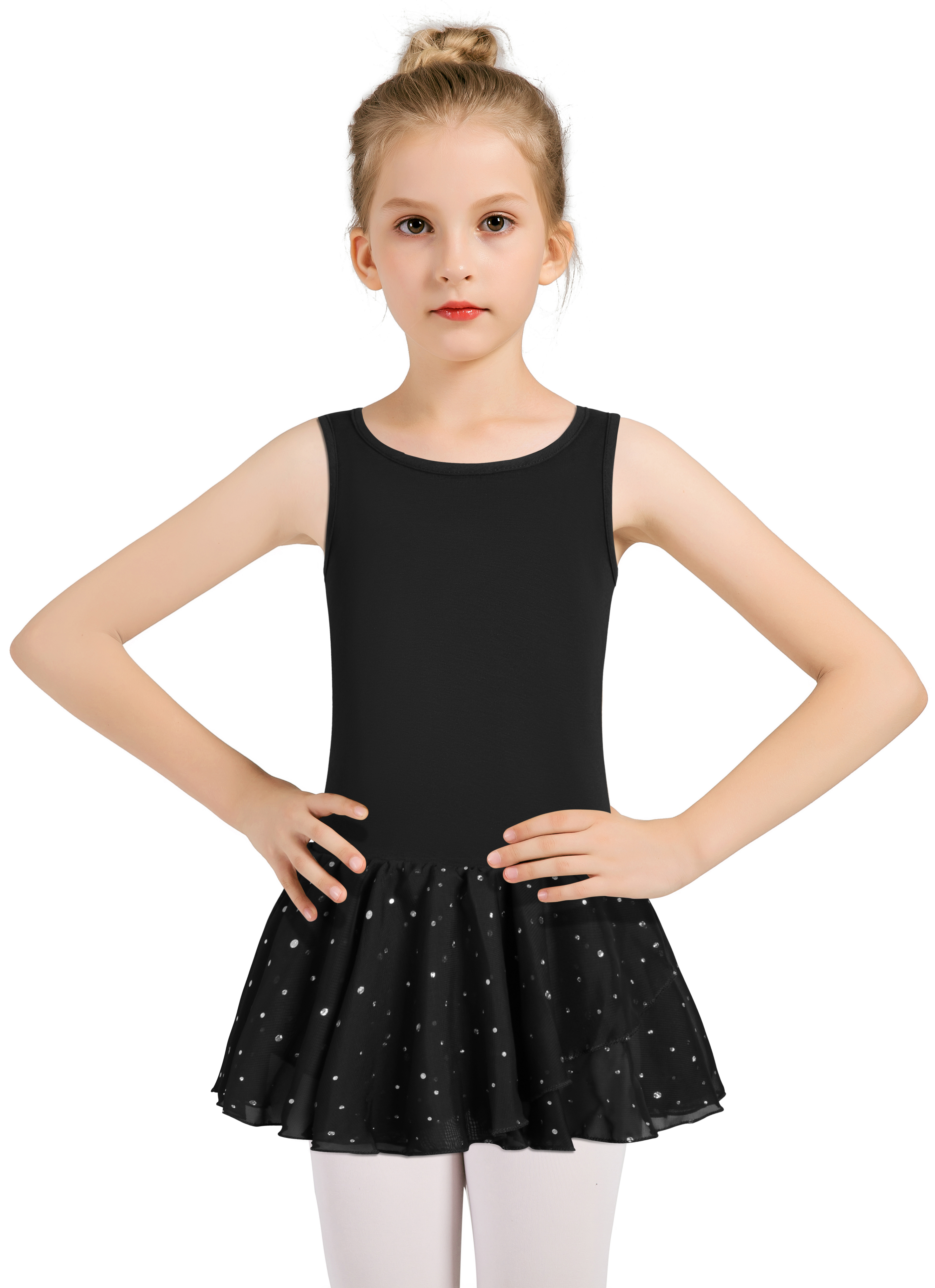 Justaucorps de Ballet pour filles, robe Camisole de danse, dos croisé creux, jupe brillante