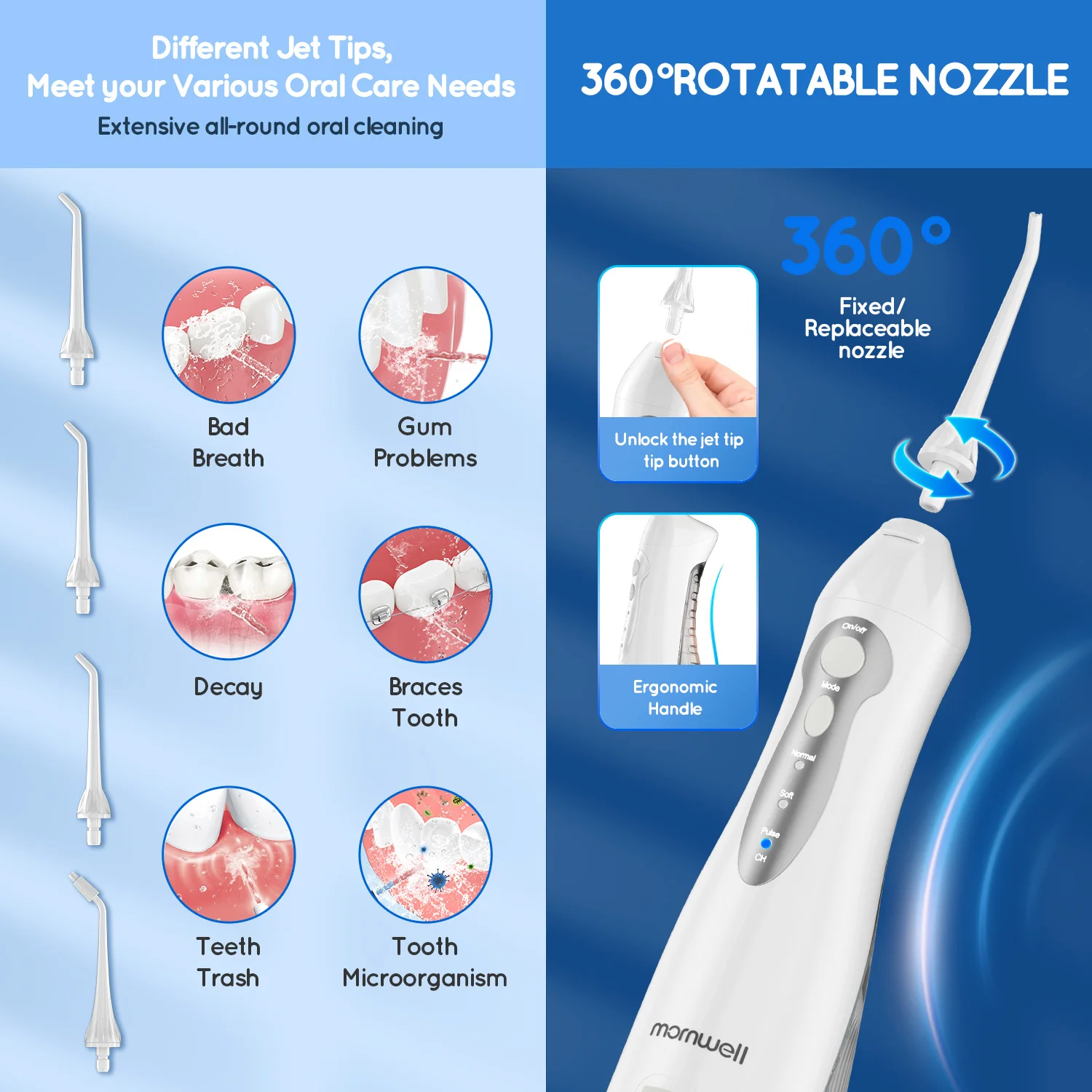 Acqua Flosser Dentale Plettri Per Denti 4 Getti 3 Modalità Portatile Senza Fili D52 Acqua Flosser per Detergente IPX7 Impermeabile Plettri Orale