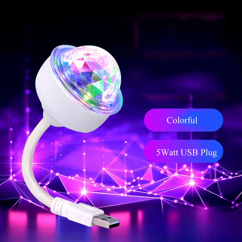6W Mini USB Kleurrijk Podiumlicht 360 °   Allround rotatie LED-projectorlicht DJ-auto Spraakgestuurde sfeerverlichting voor feest