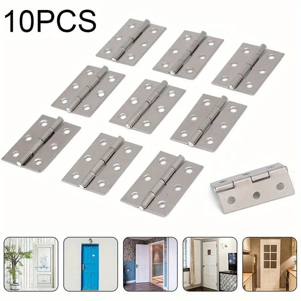 10pcs Stainless Steel Door Hinges Cabinet Doors Windows Wooden Box Flat Hinge Home Furniture Hardware Accessories