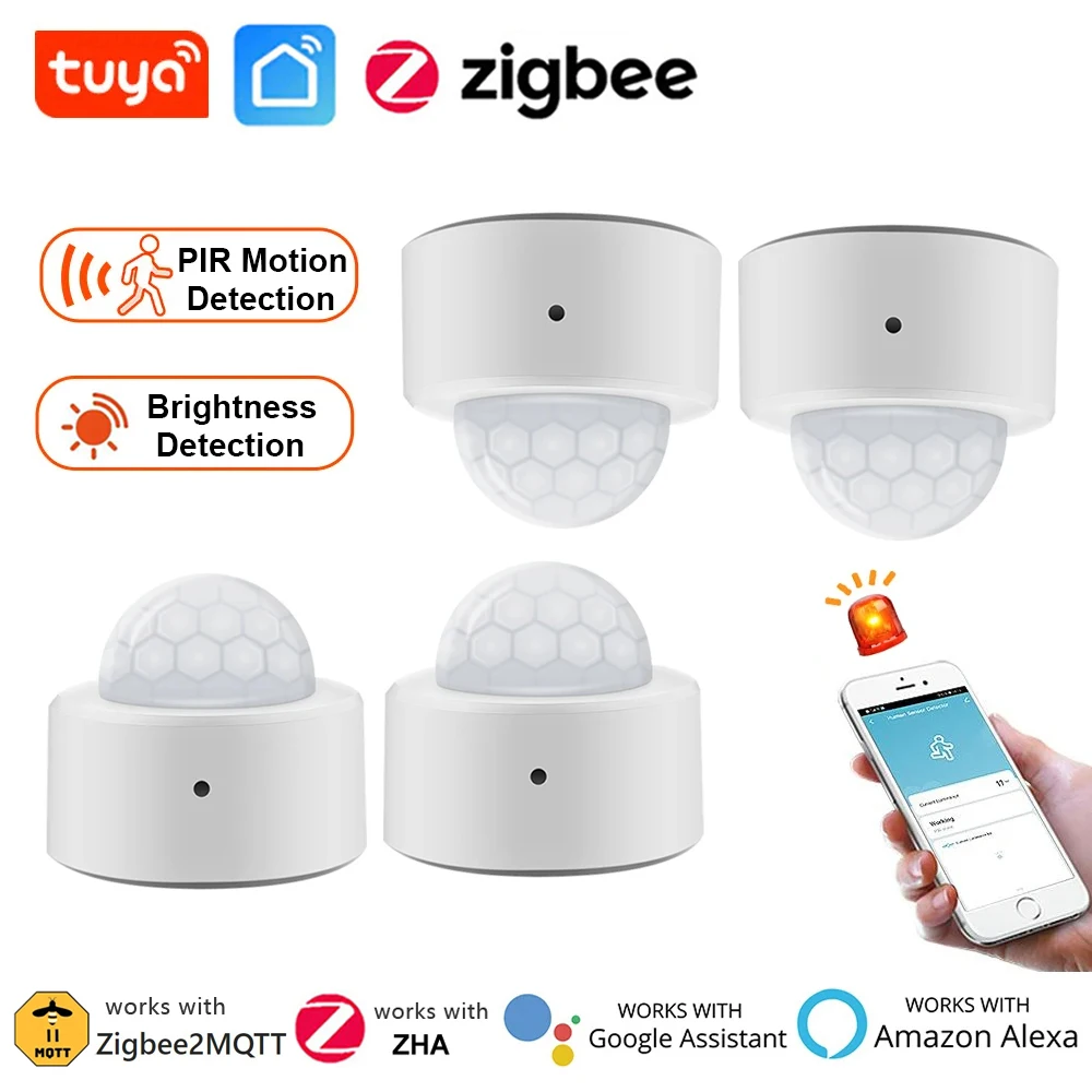Tuya-Mini Detector de Sensor de movimiento PIR Zigbee 2 en 1 + luz Lux brillante, Sensor de alarma antirrobo de seguridad infrarroja pasiva, vida inteligente