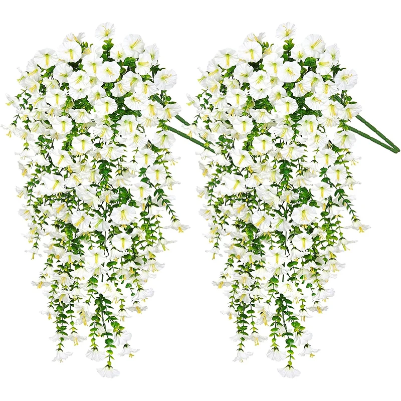 1/2 piezas 75cm blanco Artificial Morning Glory colgante de pared plantas violetas de imitación flores colgantes enredaderas para el hogar jardín decoración de boda