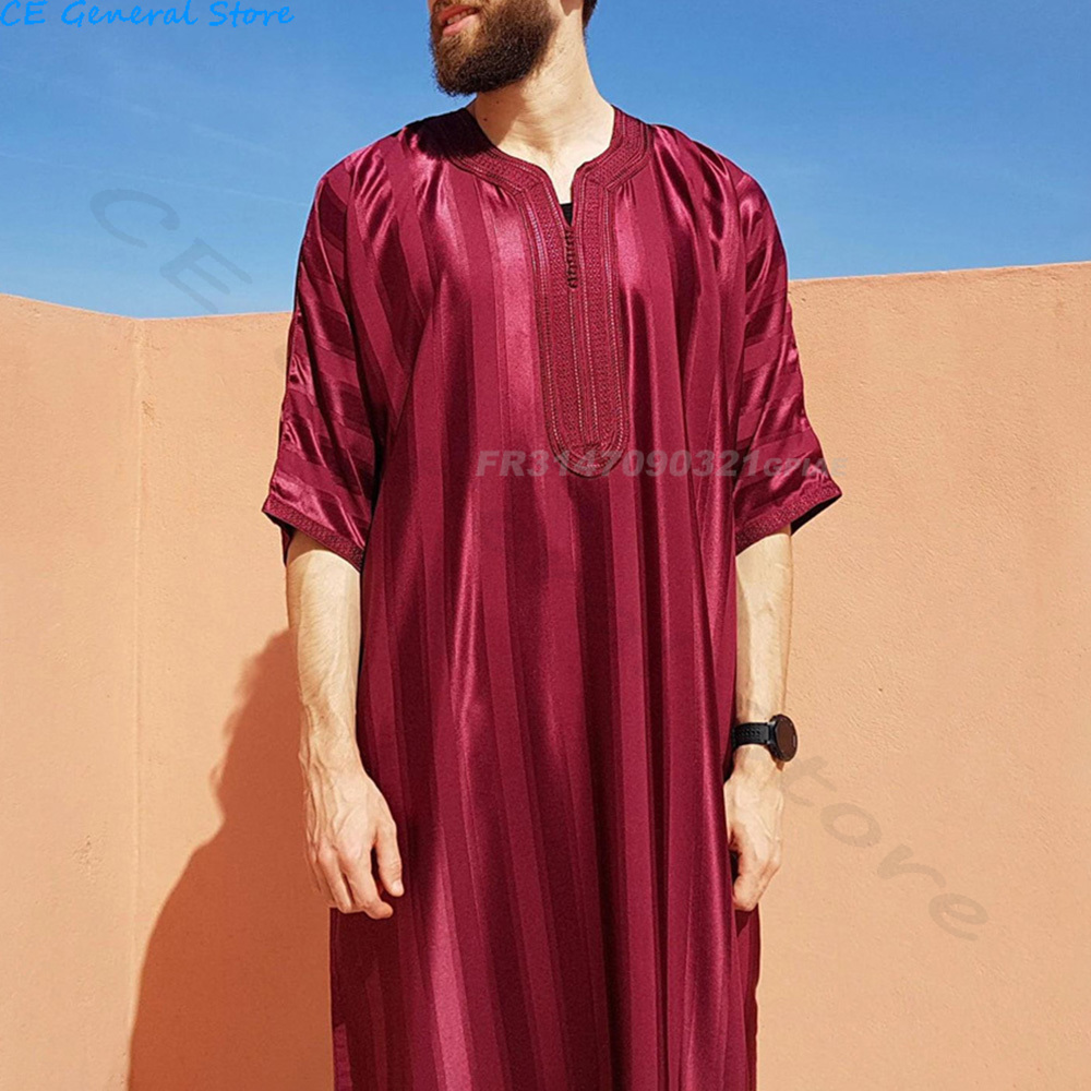 Ropa islámica de moda árabe para hombre, túnica larga bordada de Jubba Thobes, caftán marroquí, Eid, oración, novedad de 2024