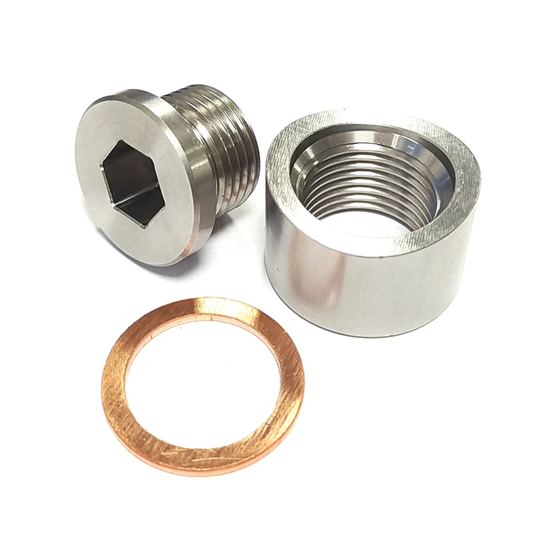O2 sensor bung aço inoxidável montagem de oxigênio pólos e plugues adaptador m18 x 1.5 rosca entalhada estilo escape solda em bung com