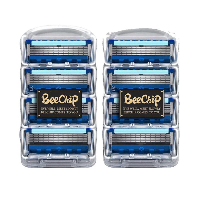 男性用手動シェービングヘッド5層ブレード8つの快適なシェービングブレード最新のブルー肌にダメージを与えずに交換