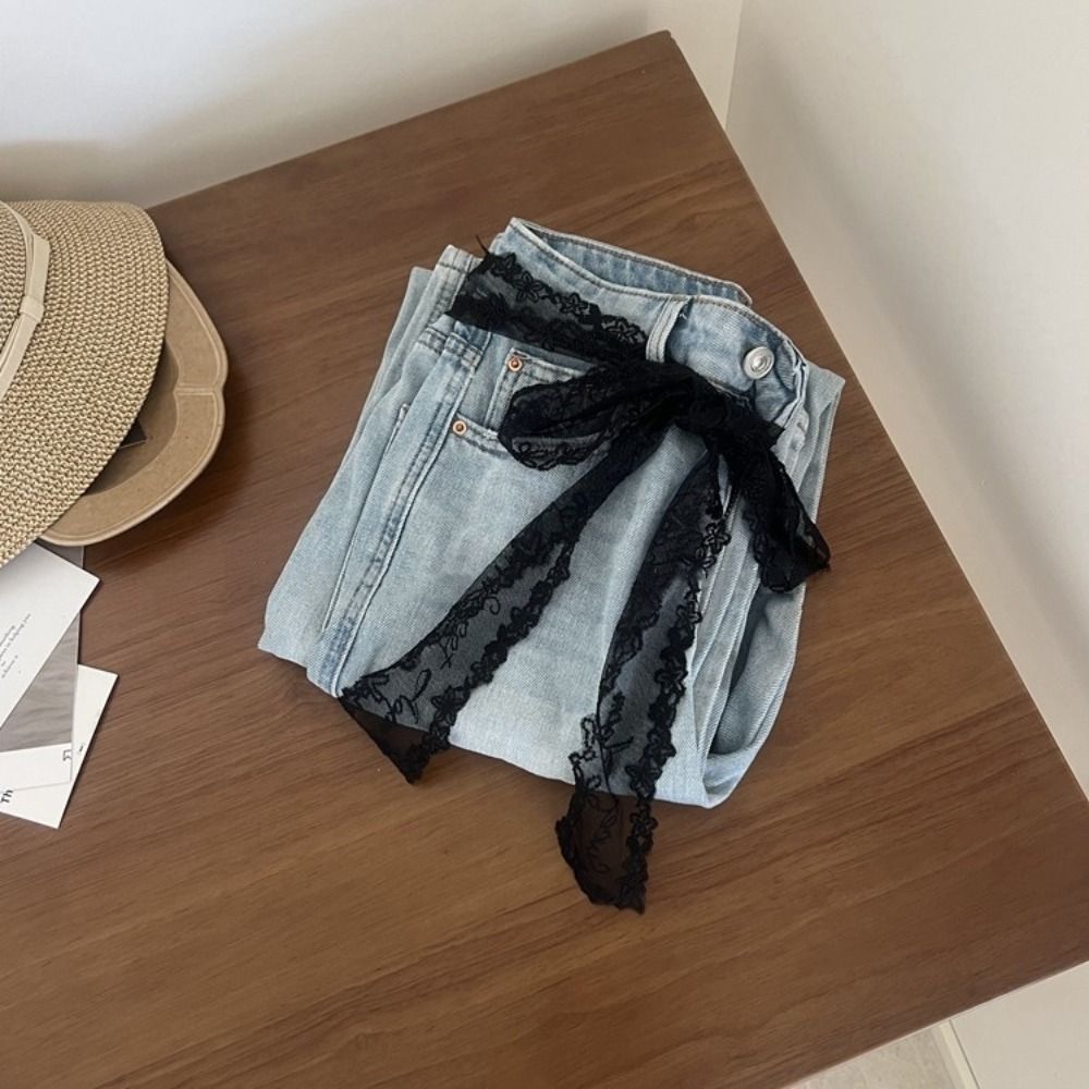 Ceinture longue en dentelle coréenne Y2k, avec nœud Floral, fine à nouer, pour robe en jean, pour filles épicées