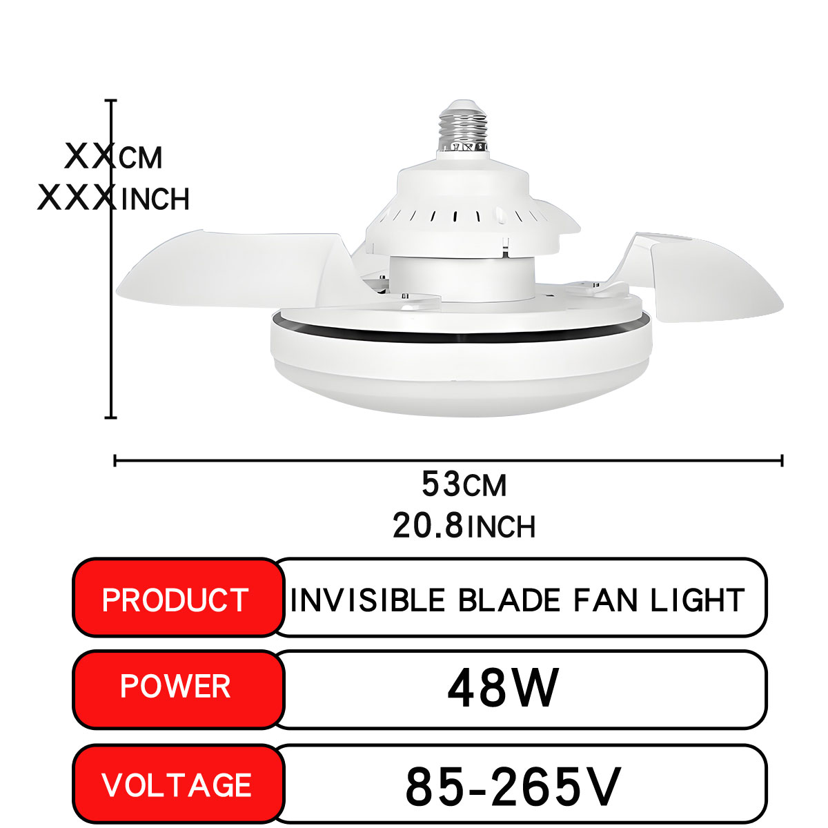 LED 30W ceiling fan light E27 with remote control for dimming, suitable for living room, study, household use, 110-265V