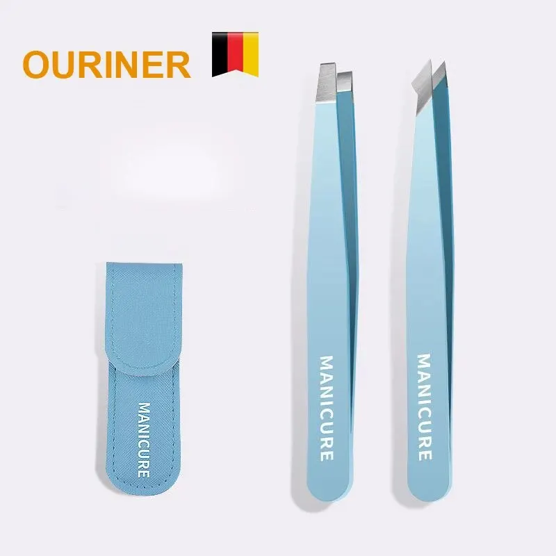 Pinzas de cejas de acero inoxidable, herramienta de belleza de pelo colorido, extractor de pelos finos, pinzas de cejas inclinadas, eliminación de maquillaje