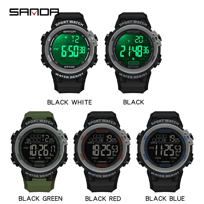 SANDA, reloj militar para exteriores estilo G para hombre, reloj despertador Digital LED, reloj de pulsera deportivo de moda con pantalla Dual, reloj resistente al agua hasta 50M