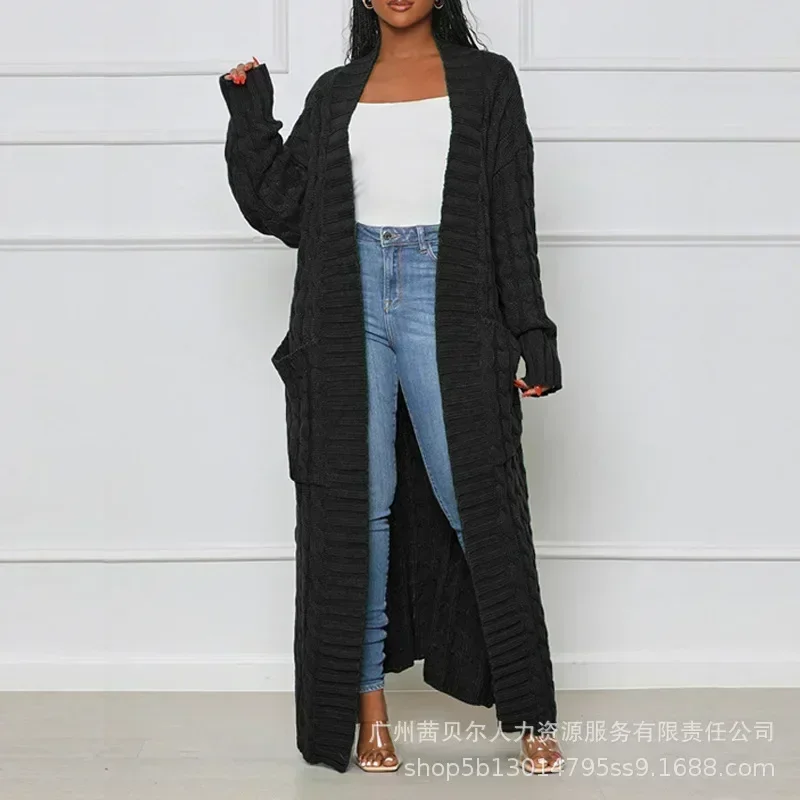 Open Front Zopfmuster Longline Cardigan Damen Langarm Lose Mode Lässig Offene Strickjacke Strickwaren Einfarbig