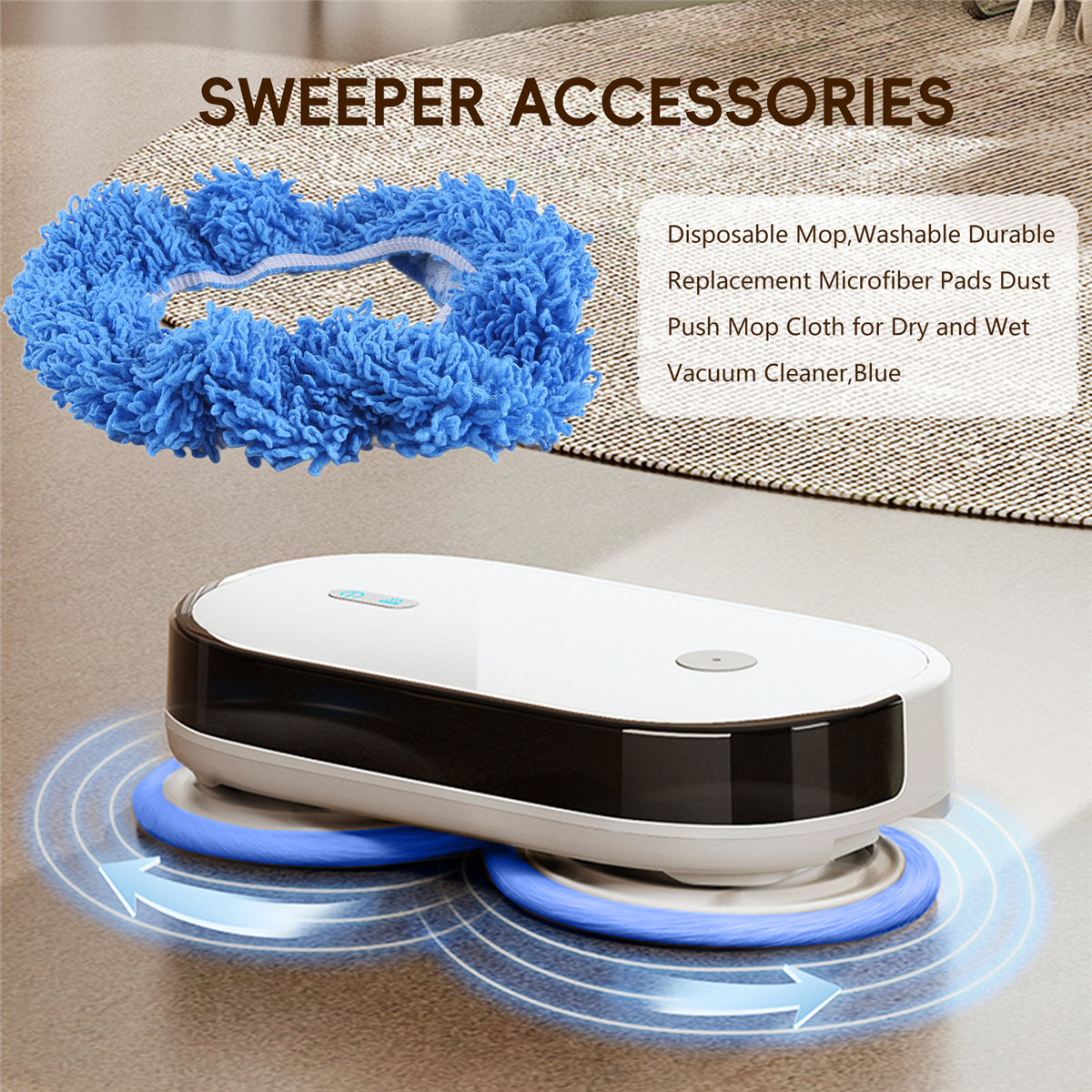 BABQ Disposable Mop,Washable Durable Replacement Microfiber Pads Dust Push Mop Cloth for Dry and Wet Vacuum Cleaner,Blue