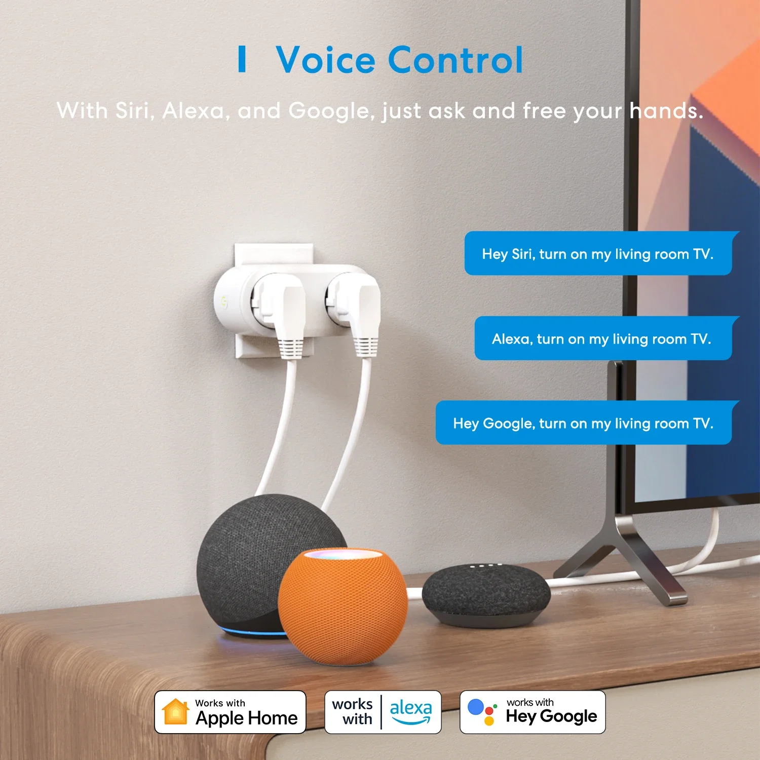 Meross-enchufe inteligente HomeKit con WiFi, enchufe de doble salida, enchufe inteligente de la UE, Control remoto por voz, compatible con Alexa, Google Home, SmartThings