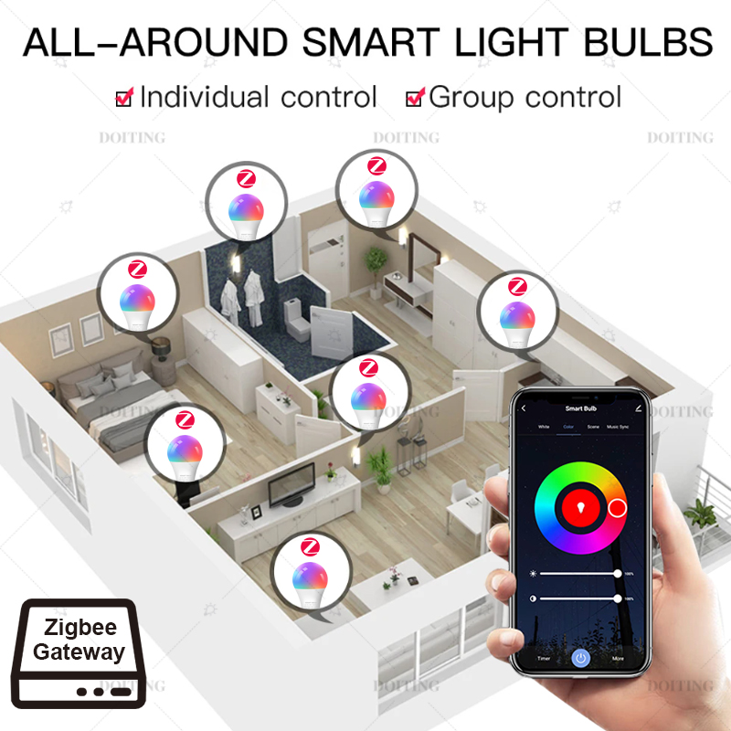 Zigbee 3.0 Smart Led Bulb E27 B22 Lamps RGBCW Works With Amazon Alexa Google Home Smart Life APP Voice Control 110V 220V 2MQTT