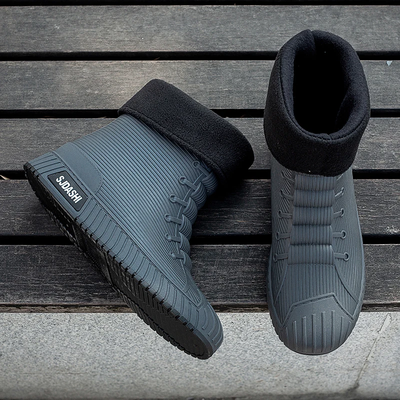 Versátil casual de cano curto sapatos impermeáveis homens mulheres forrado com lã calor antiderrapante resistente ao desgaste ao ar livre botas de chuva