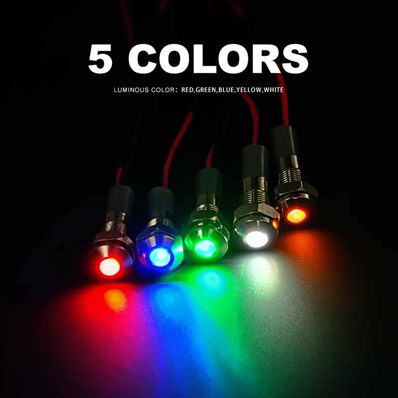 VaneAims 10มม.กันน้ำ IP67โลหะไฟ LED ไฟแสดงสถานะสายไฟสัญญาณ3V 6V 12V 24V 220V สีแดงสีเขียวสีเหลืองสีขาวสีฟ้า