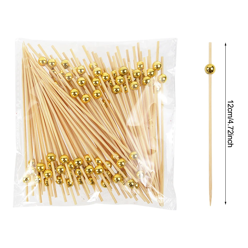 100 ชิ้นงานแต่งงาน Pearl Disposable Skewers อาหารผลไม้ไม้ไผ่ค็อกเทลบุฟเฟ่ต์เค้กไม้จิ้มฟันงานแต่งงานวันเกิด
