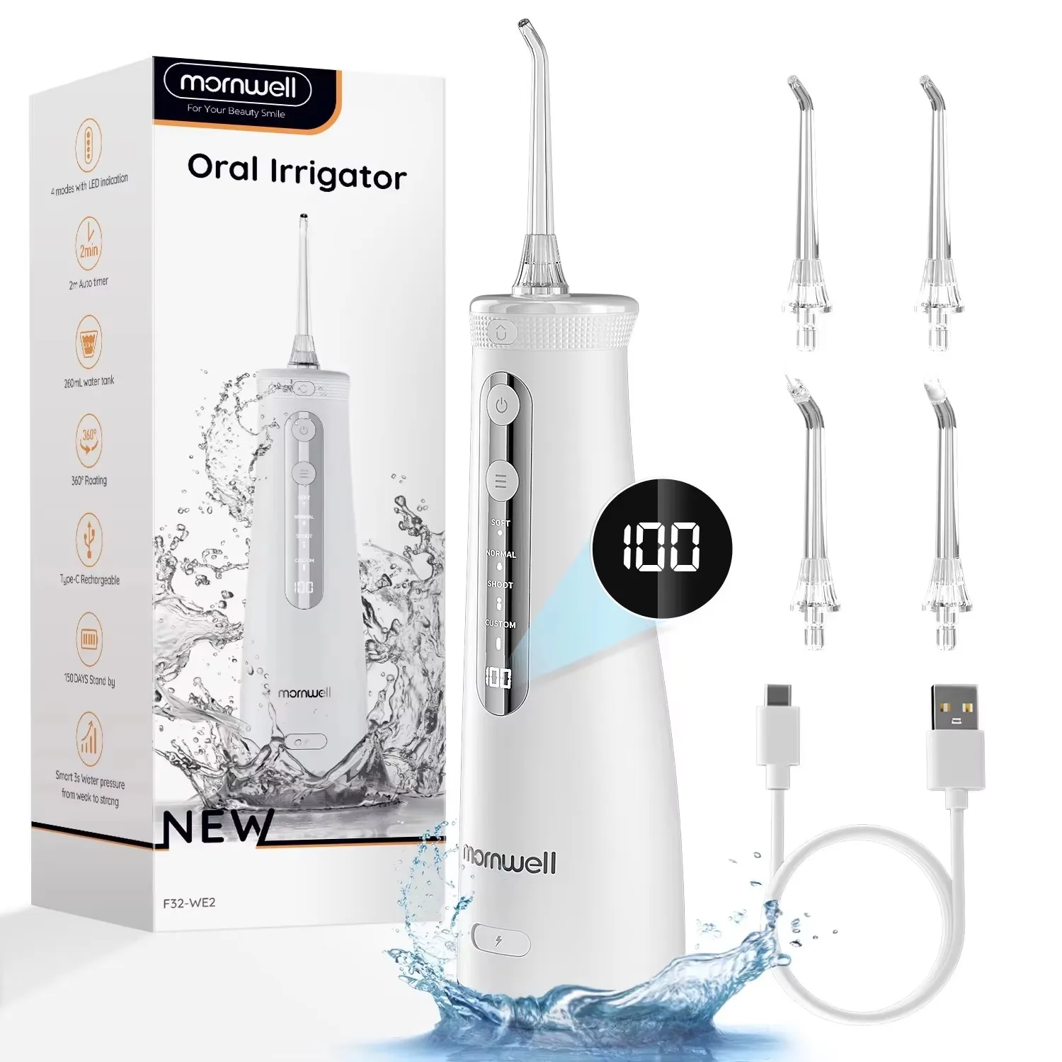 Mornwell 5032 Miệng Irrigator Nha Khoa Làm Trắng Răng Đồ Gia Dụng Sonic Nước Flosser 270ML Bình Răng Bụi Nha Khoa Nước
