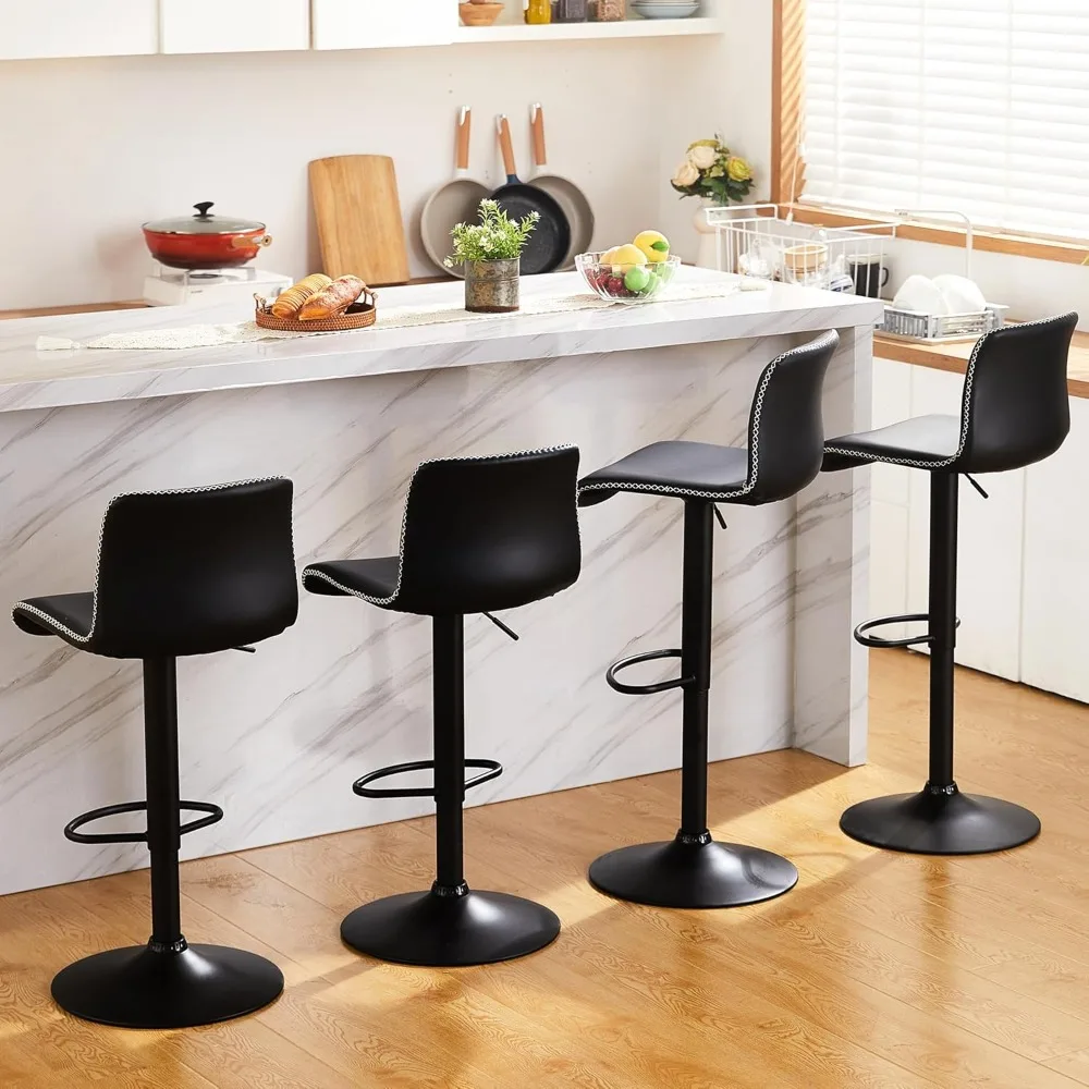 Swivel Bar Stools Set of 4, Counter Height Bar Stools with Back, Adjustable Bar Stools 24" to 32", Black Faux Leather Chairs