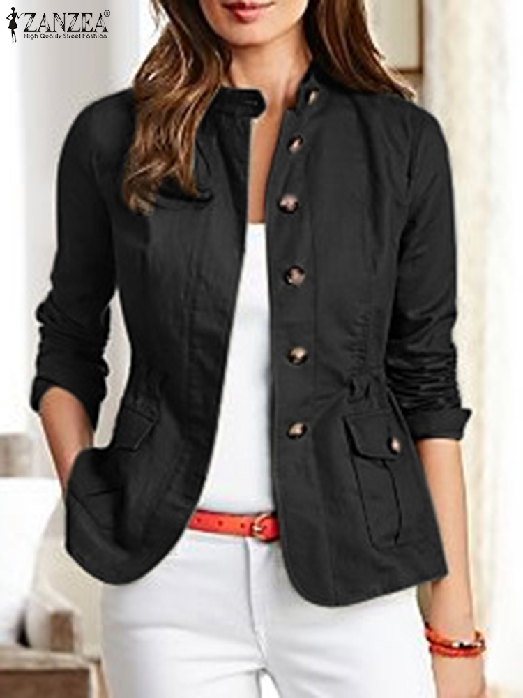 ZANZEA Mode Streetwear Jacken Frau Langarm Stehen Kragen Mäntel Herbst Casual OL Party Mantel Vintage Büro Outwear 2023
